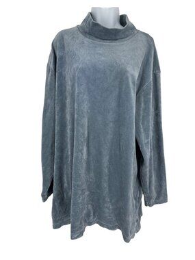 Eddie Bauer Soft Velour Turtleneck Slate Blue Long Sleeve Tunic1459 Size XXL Tal